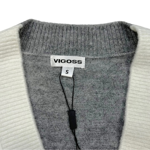 NWT Vigoss Ivory Grey Colorblock Longline Button Pocket Cardigan Sweater Size S - Picture 3 of 7